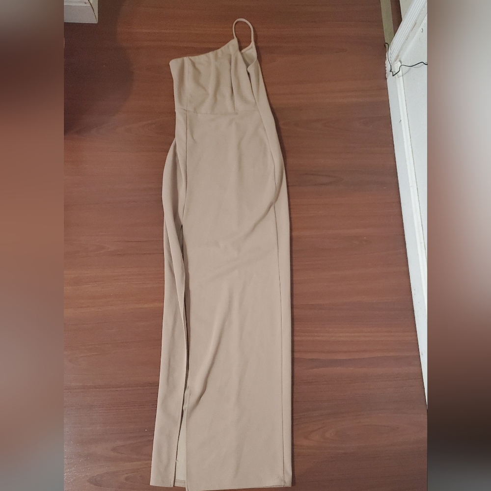 Lulu's One-Shoulder Maxi Dress in Beige